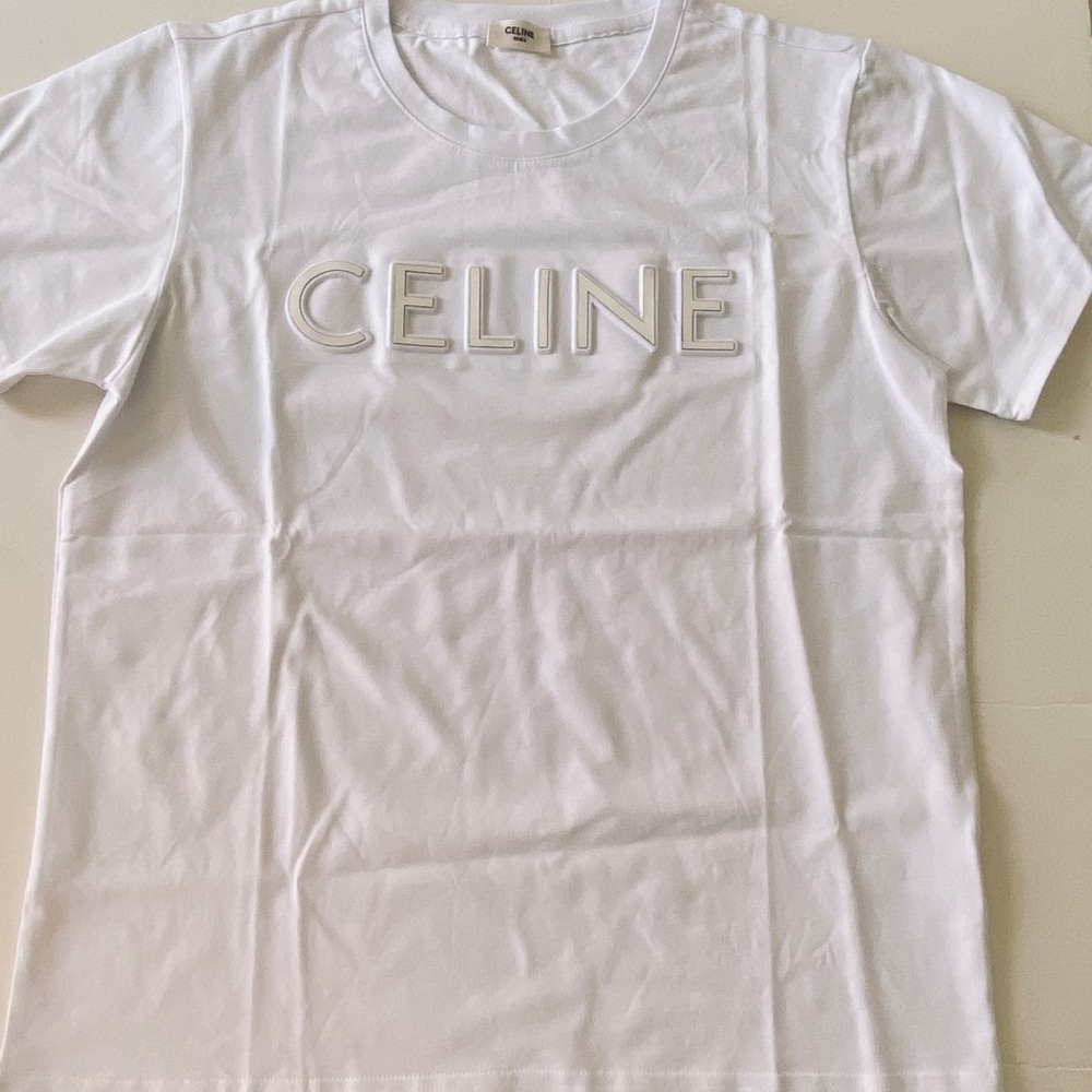 Auth Celine 3D Logo Loose T Shirt Sz M White NWOT